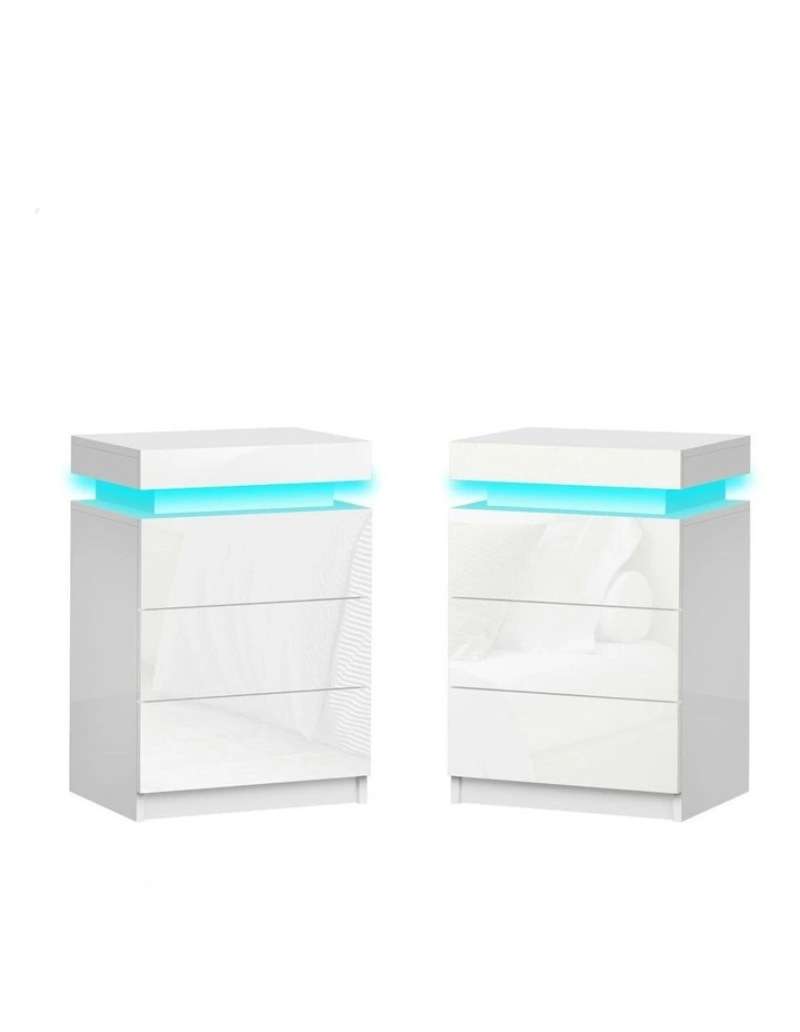 LED Bedside Table x2 in White Gloss image 1