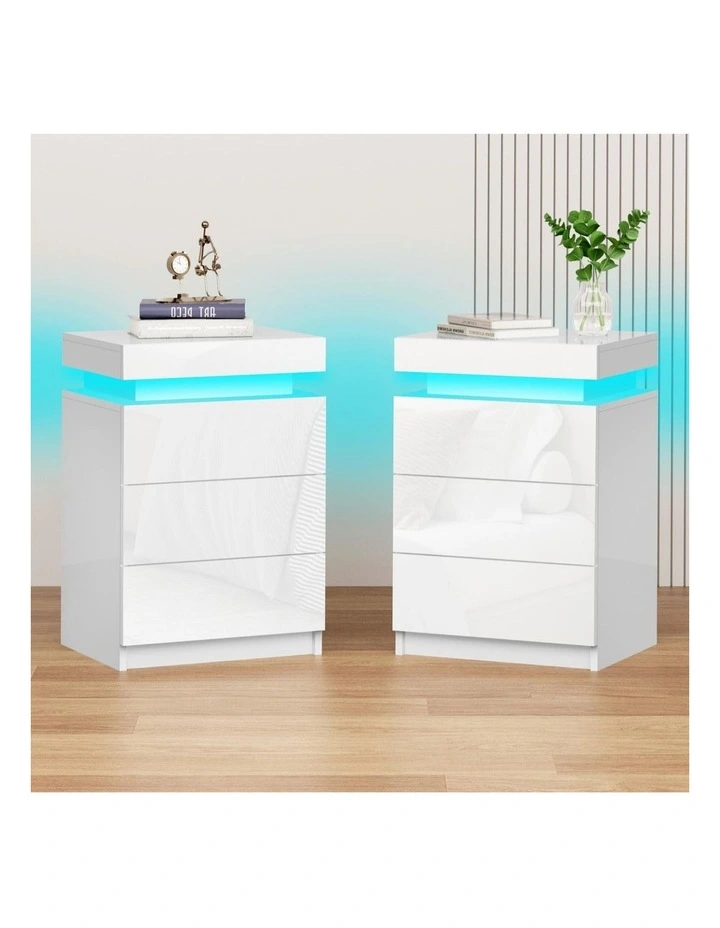 LED Bedside Table x2 in White Gloss image 2