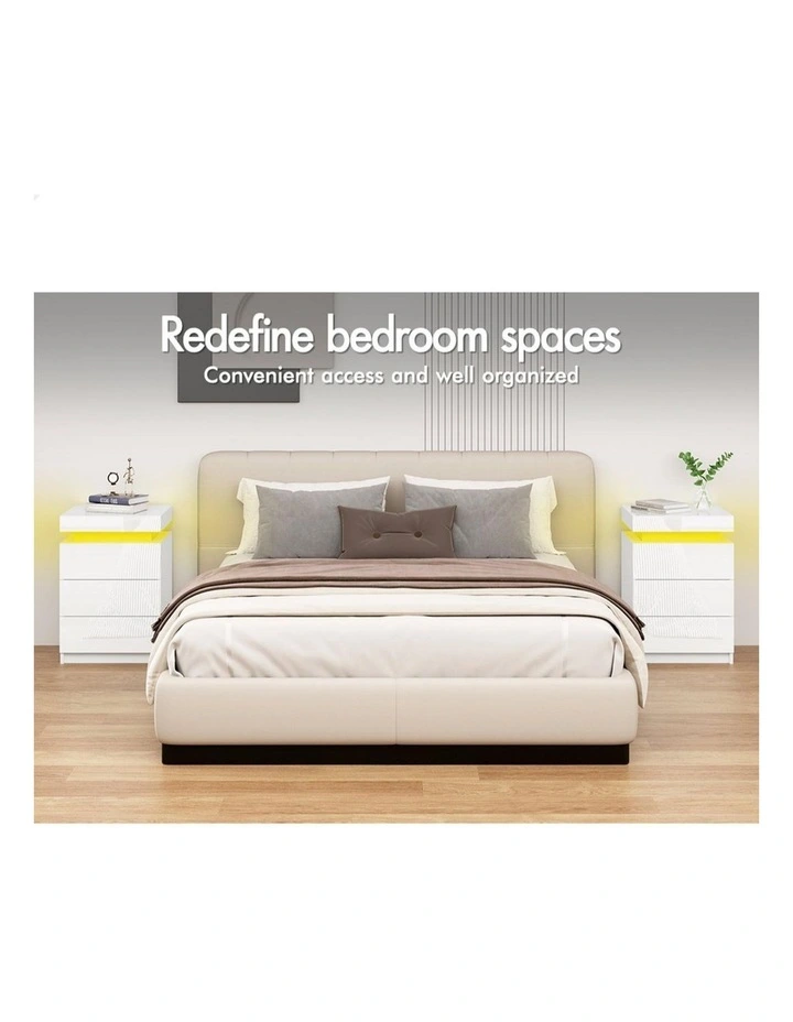 LED Bedside Table x2 in White Gloss image 3