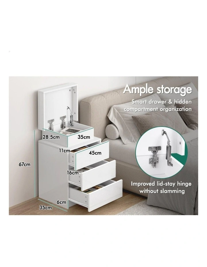 LED Bedside Table x2 in White Gloss image 4