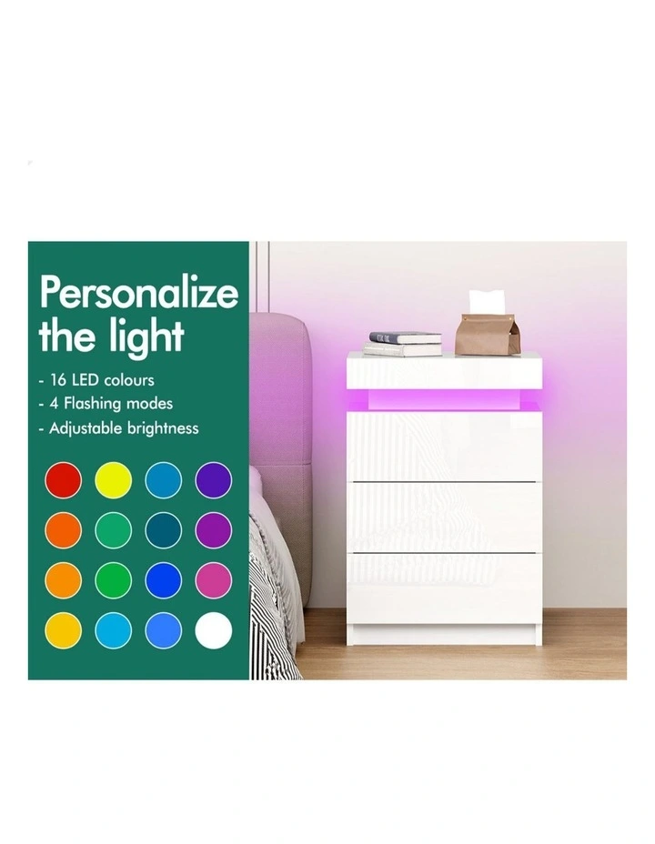 LED Bedside Table x2 in White Gloss image 5