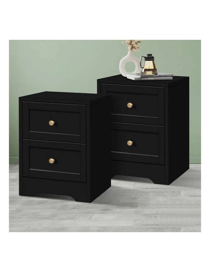 Hamptons Bedside Table x2 in Black image 2