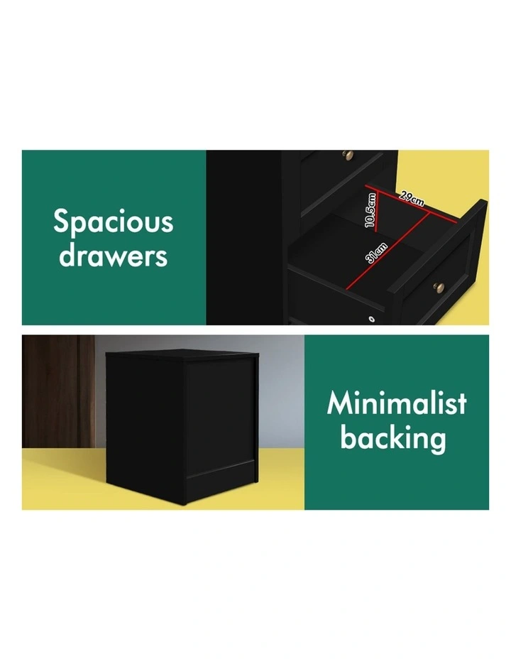 Hamptons Bedside Table x2 in Black image 6