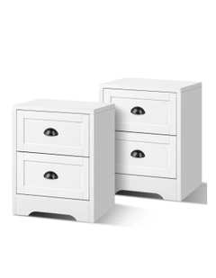 Hamptons Storage Bedside Table x2 in White
