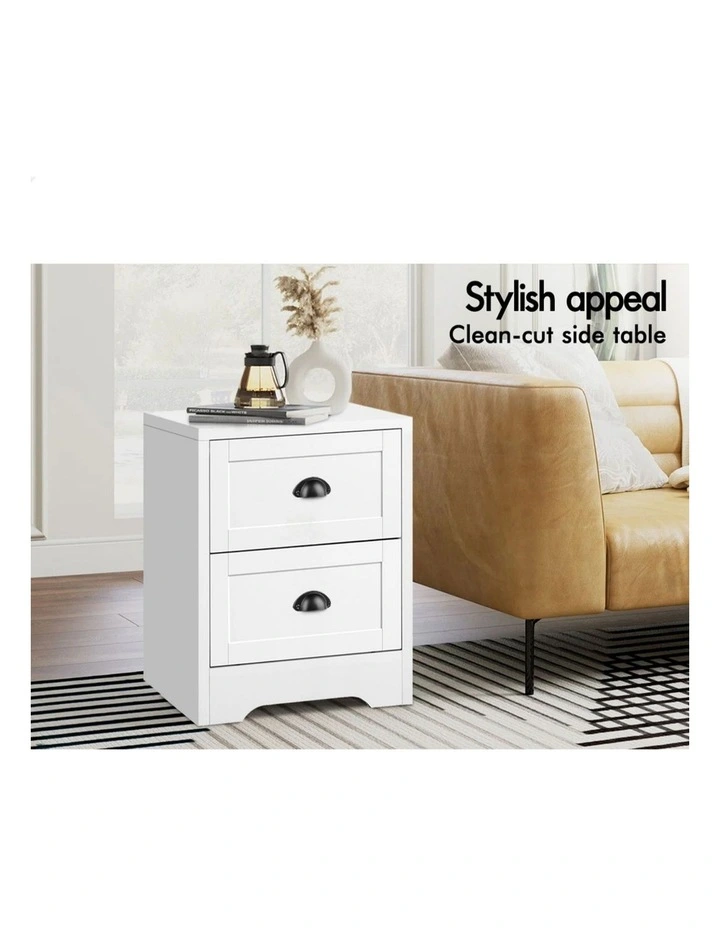 Hamptons Storage Bedside Table x2 in White image 3