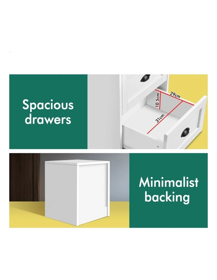 Hamptons Storage Bedside Table x2 in White image 6