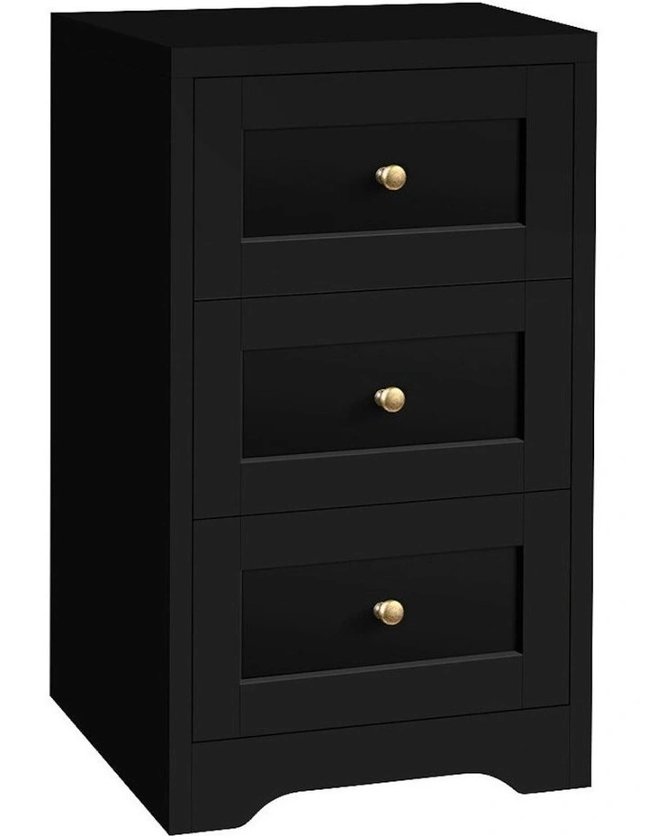 Hamptons Bedside 3 Drawers Table in Black image 1