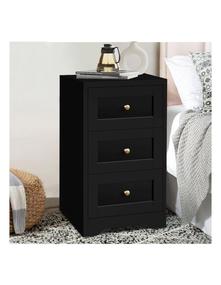 Hamptons Bedside 3 Drawers Table in Black image 2