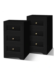 Hamptons Bedside 3 Drawers Table Set Of 2 in Black