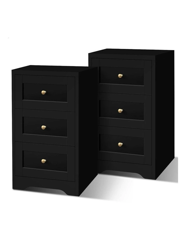 Hamptons Bedside 3 Drawers Table Set Of 2 in Black image 1