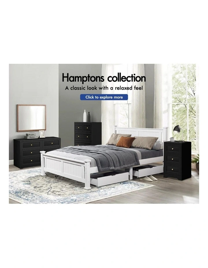 Hamptons Bedside 3 Drawers Table Set Of 2 in Black image 3