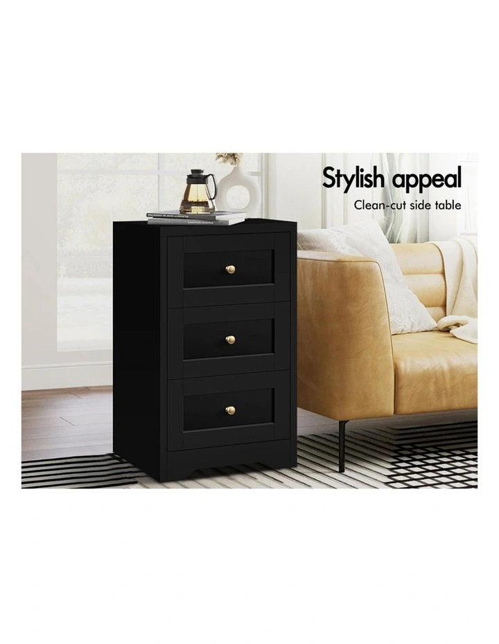Hamptons Bedside 3 Drawers Table Set Of 2 in Black image 4