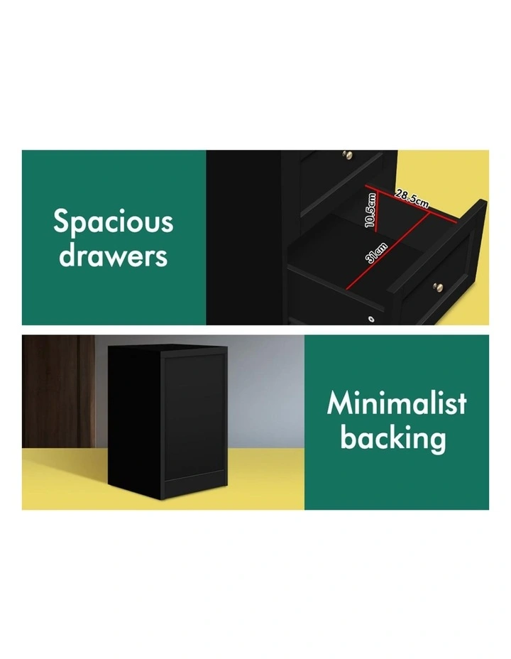 Hamptons Bedside 3 Drawers Table Set Of 2 in Black image 6