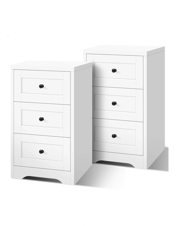Hamptons Bedside Drawer Table Set Of 2 in White image 1