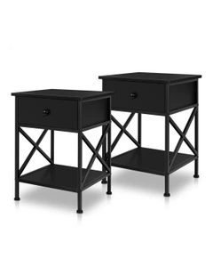 Retro Bedside 1 Drawer Table Set Of 2 in Black