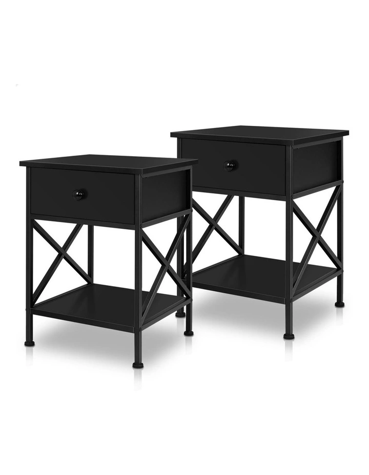 Retro Bedside 1 Drawer Table Set Of 2 in Black image 1