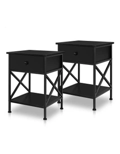 Retro Bedside 1 Drawer Table Set Of 2 in Black