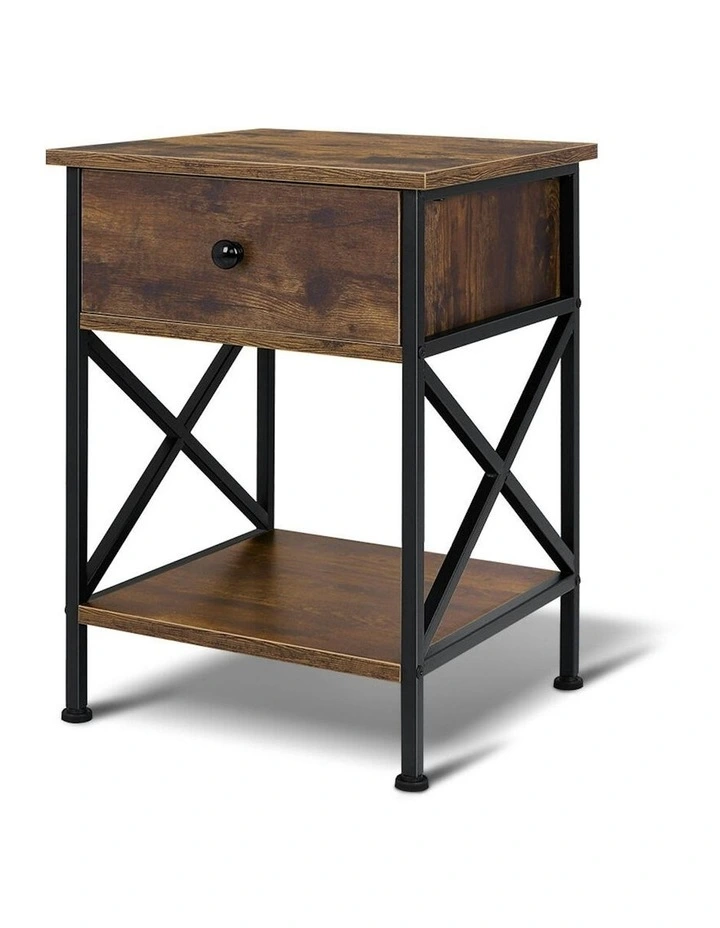 Industrial Shelf Bedside Table in Oak image 1
