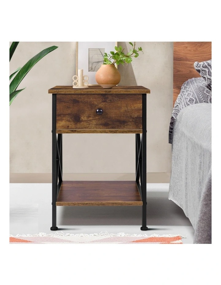 Industrial Shelf Bedside Table in Oak image 2
