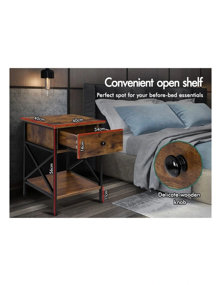 Industrial Shelf Bedside Table in Oak image 4