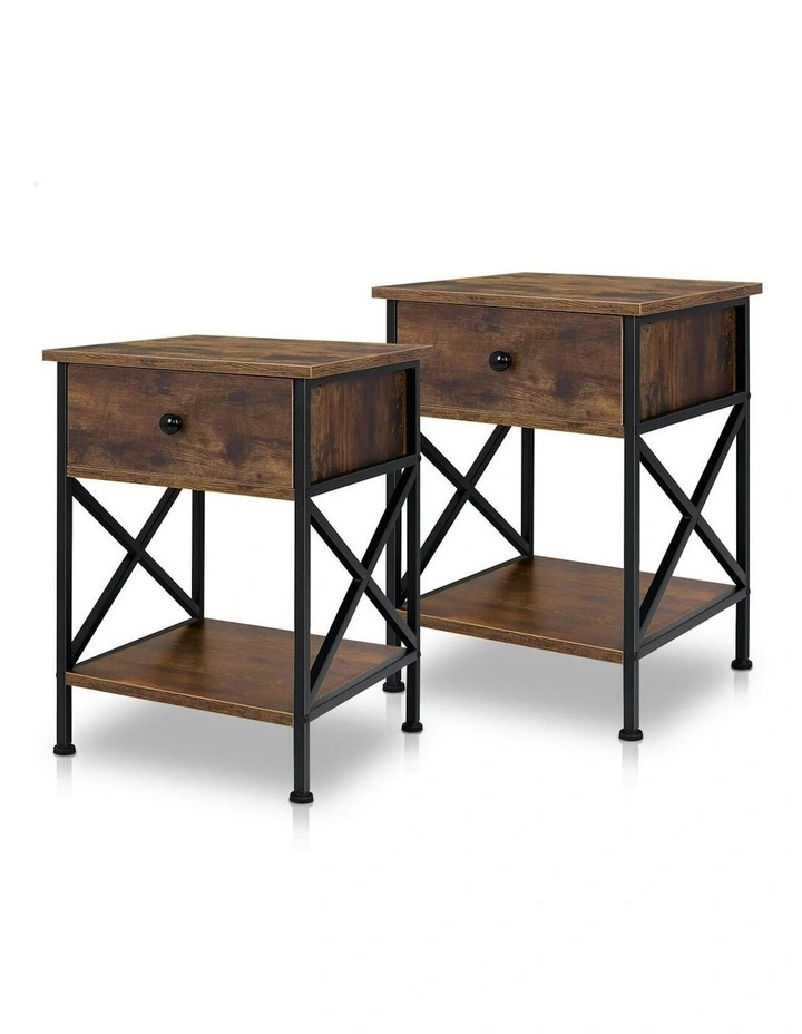 Retro Bedside Table Set Of 2 in Oak image 1