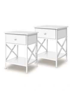 Retro Bedside 1 Drawer Table Set Of 2 in White