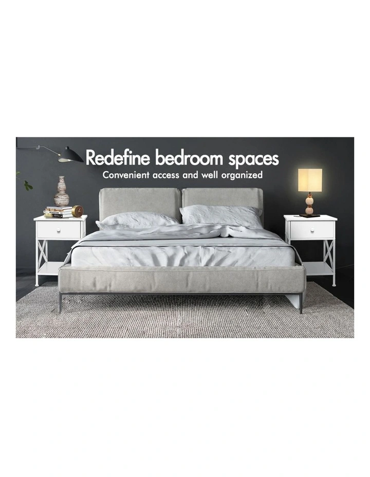 Retro Bedside 1 Drawer Table Set Of 2 in White image 3