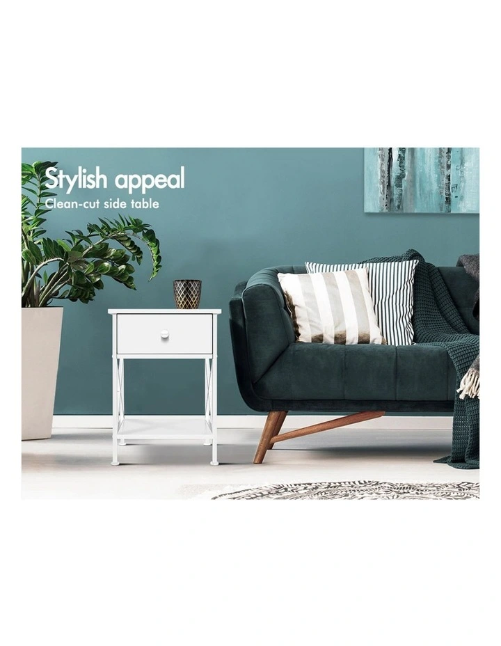 Retro Bedside 1 Drawer Table Set Of 2 in White image 6