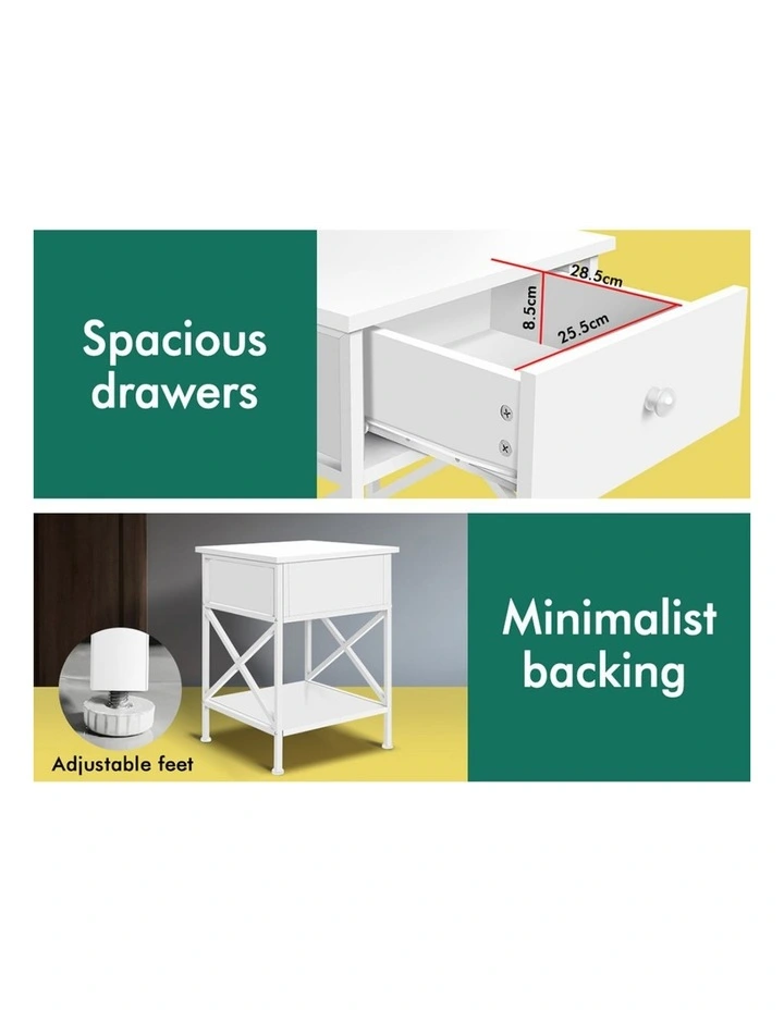 Retro Bedside 1 Drawer Table Set Of 2 in White image 7