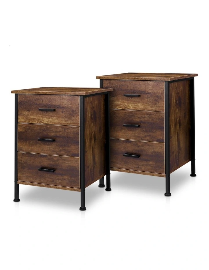 Retro Bedside 3 Drawers Table Set Of 2 in Oak image 1