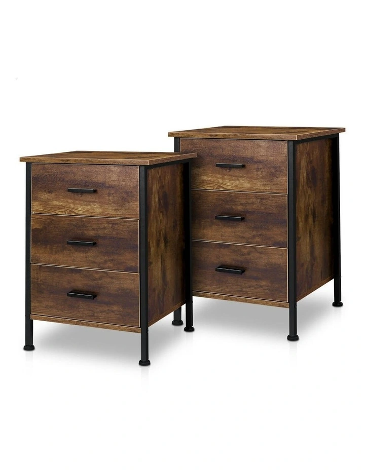 Retro Bedside 3 Drawers Table Set Of 2 in Oak image 1