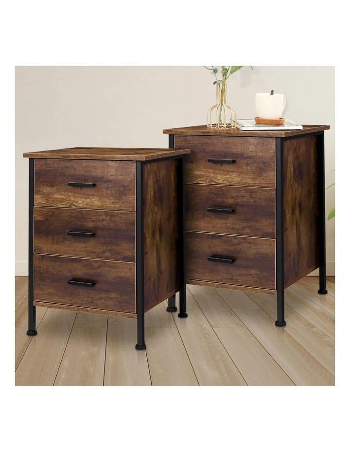 Retro Bedside 3 Drawers Table Set Of 2 in Oak image 2