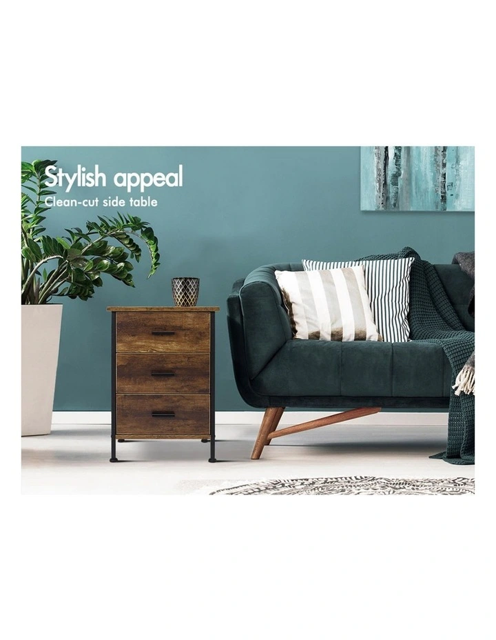 Retro Bedside 3 Drawers Table Set Of 2 in Oak image 6