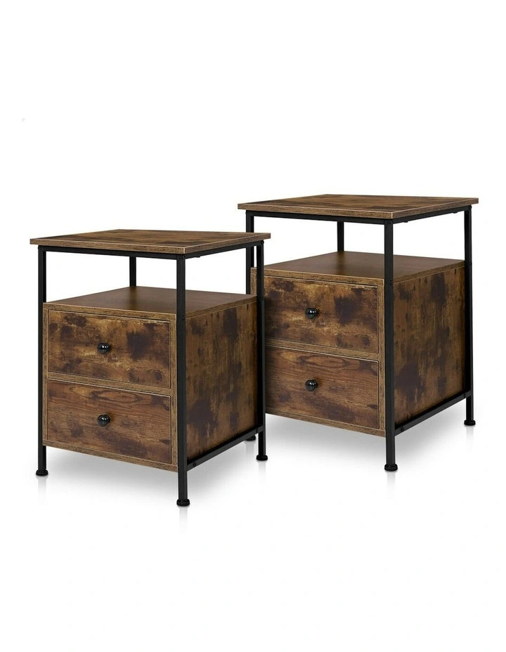 Retro Bedside Drawers Table Set Of 2 in Oak image 1