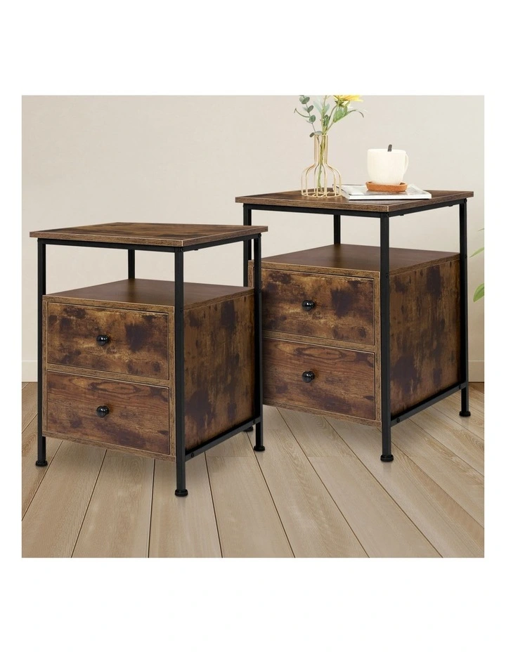 Retro Bedside Drawers Table Set Of 2 in Oak image 2