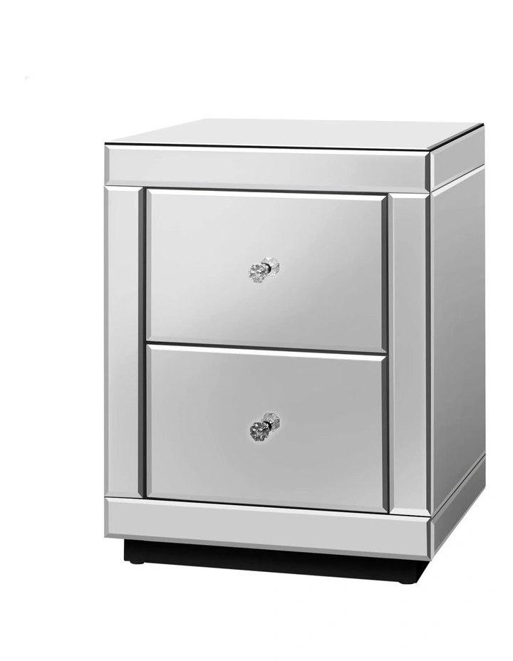 Mirrored Bedside Table in Silver image 1
