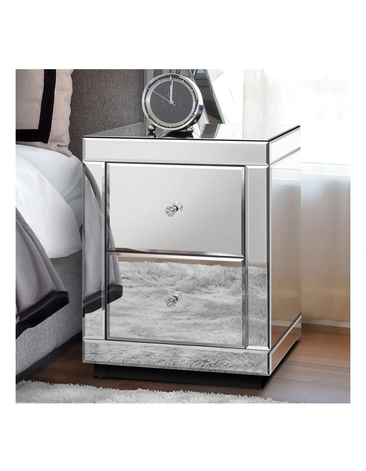 Mirrored Bedside Table in Silver image 2