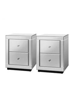 Mirrored Bedside Table Set Of 2 in Silver