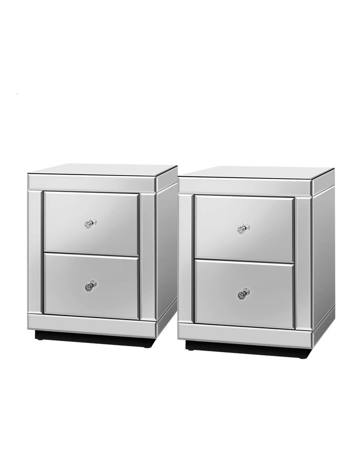 Mirrored Bedside Table Set Of 2 in Silver image 1