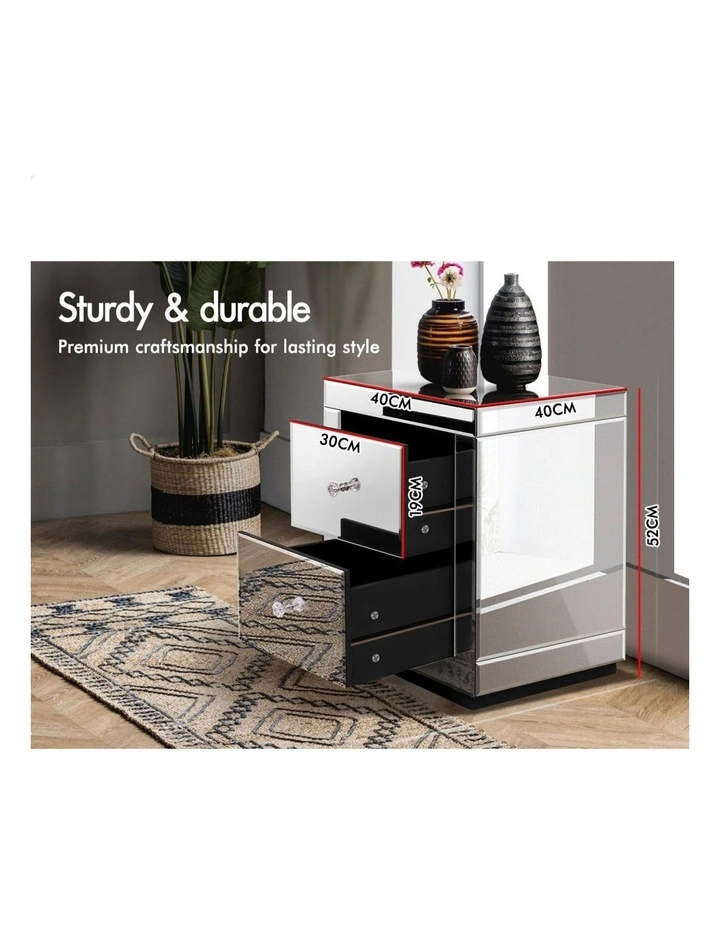 Mirrored Bedside Table Set Of 2 in Silver image 4