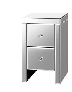 Mirrored Bedside Table in Silver Gloss