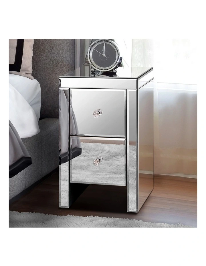 Mirrored Bedside Table in Silver Gloss image 2