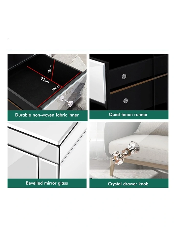 Mirrored Bedside Table in Silver Gloss image 7