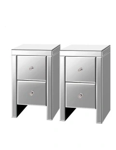 Mirrored Bedside Table Set Of 2 in Silver Gloss