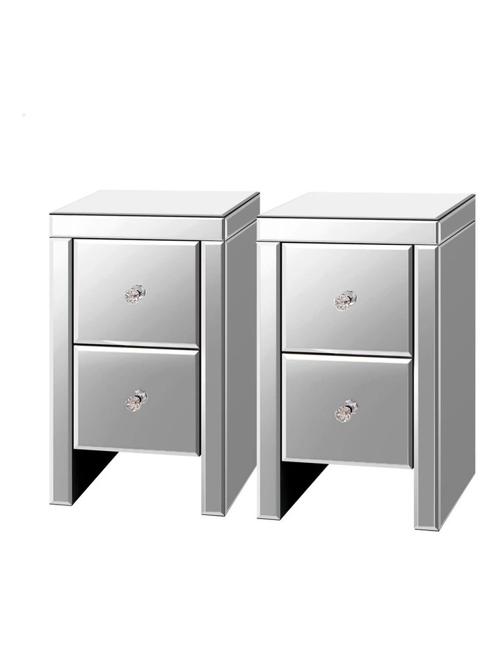 Mirrored Bedside Table Set Of 2 in Silver Gloss image 1