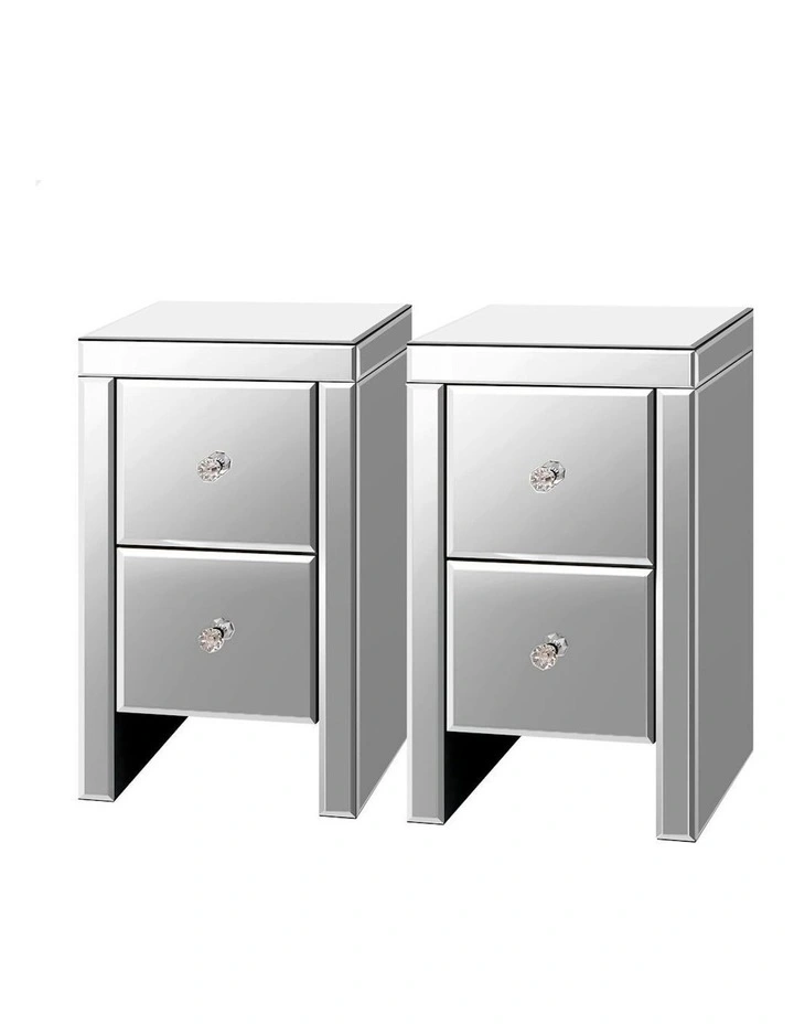 Mirrored Bedside Table Set Of 2 in Silver Gloss image 1