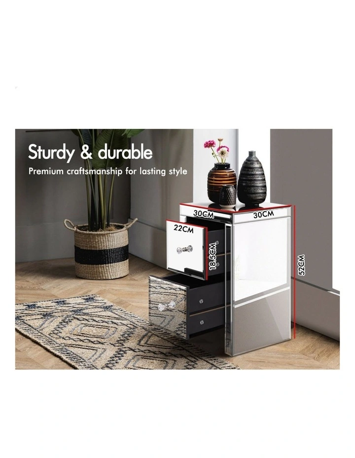 Mirrored Bedside Table Set Of 2 in Silver Gloss image 4