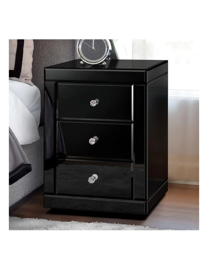 Mirrored Bedside Table in Black image 2