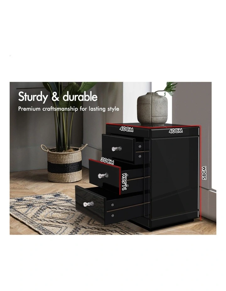 Mirrored Bedside Table in Black image 4