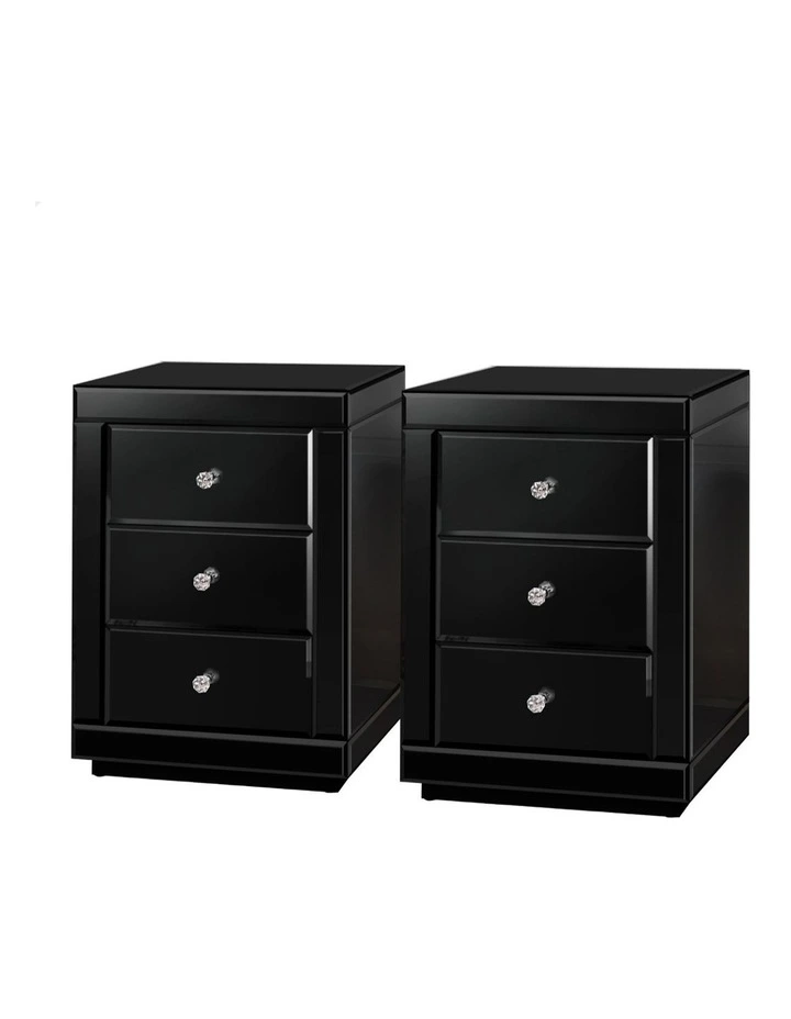 Mirrored Bedside Table Set Of 2 in Black image 1